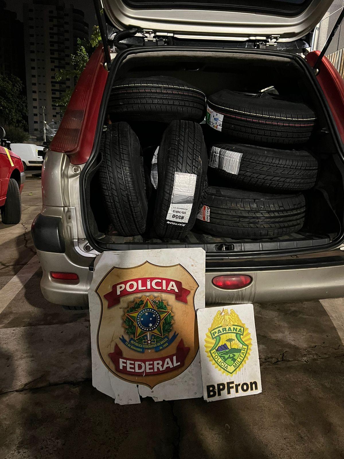 Equipe BPFRON em conjuto com NEPOM/PF realiza apreensão de veículo carregado com pneus contrabandeados na cidade de São Miguel do Iguaçu -PR