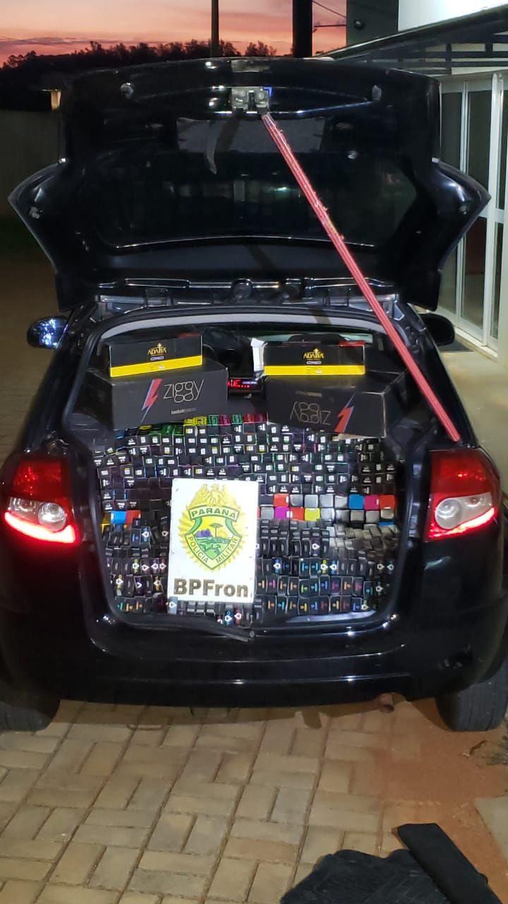 BPFRON apreende carro carregado com cigarros eletrônicos em Realeza-PR