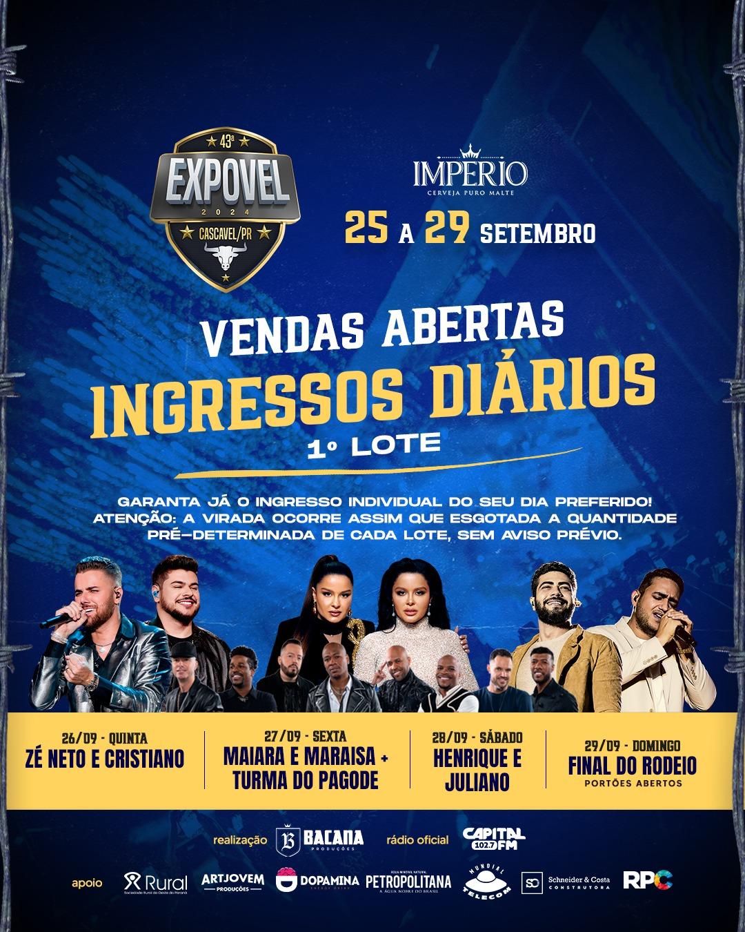 Ingressos da 43ª ExpoVel já estão disponíveis online e nos pontos oficiais! Garanta o seu antecipado aqui