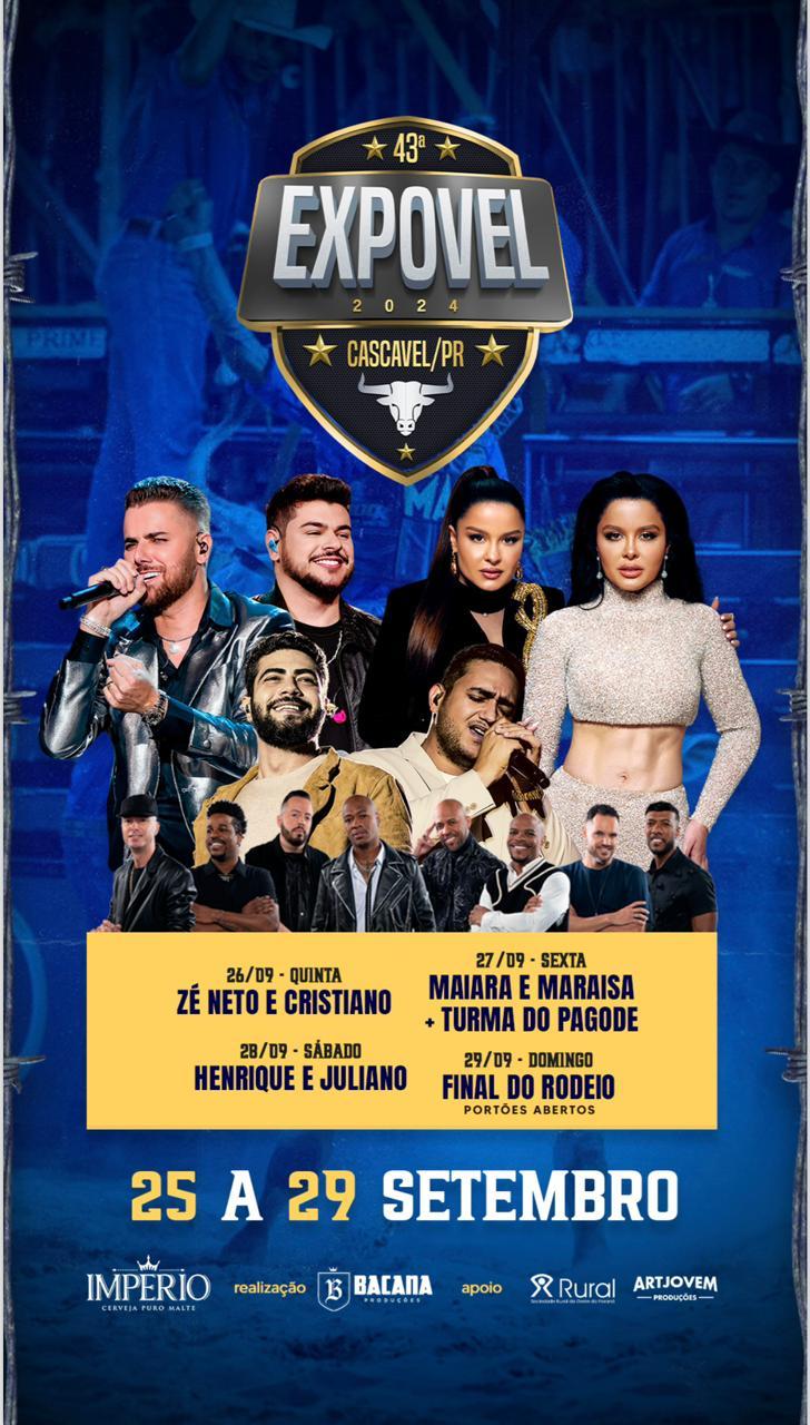 Zé Neto & Cristiano, Maiara & Maraisa, Turma do Pagode e Henrique & Juliano são atrações da 43ª Edição EXPOVEL.