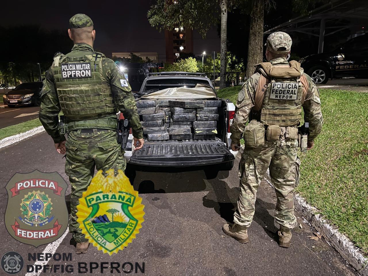 BPFRON e Polícia Federal apreendem 546 kg de maconha em Foz do Iguaçu