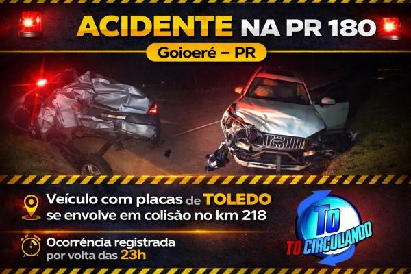 Veículo com placa de Toledo se envolve em acidente na PR 180 em Goioerê – PR