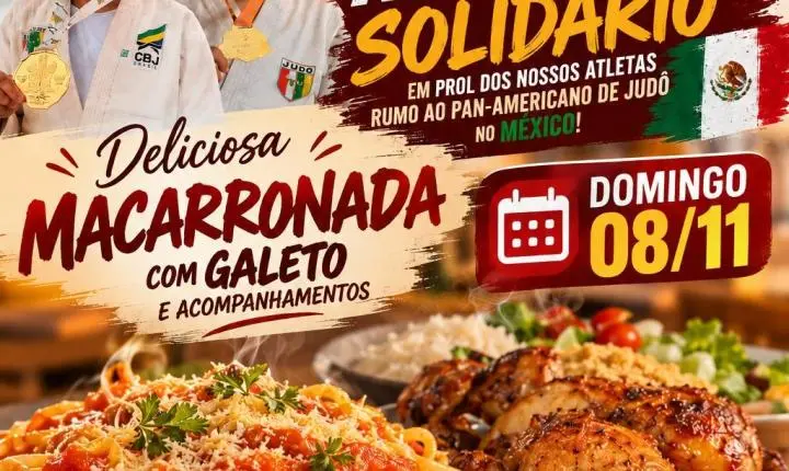 🍝 TOLEDO: ALMOÇO SOLIDÁRIO VAI REUNIR COMUNIDADE EM PROL DE ATLETAS DE JUDÔ QUE BUSCAM VAGA NO PAN-AMERICANO NO MÉXICO